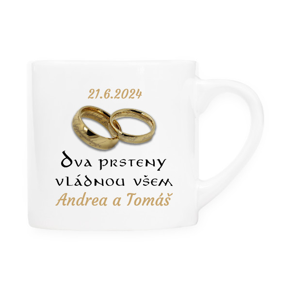 Hrnek espresso (Lungo) s potiskem Svatební den - dva prsteny vládnou všem